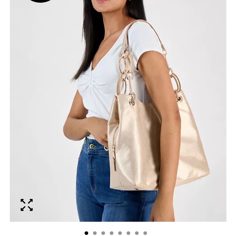 INC International Concepts Cream Shoulder Bag with Gold Accents - Picture 2 of 9